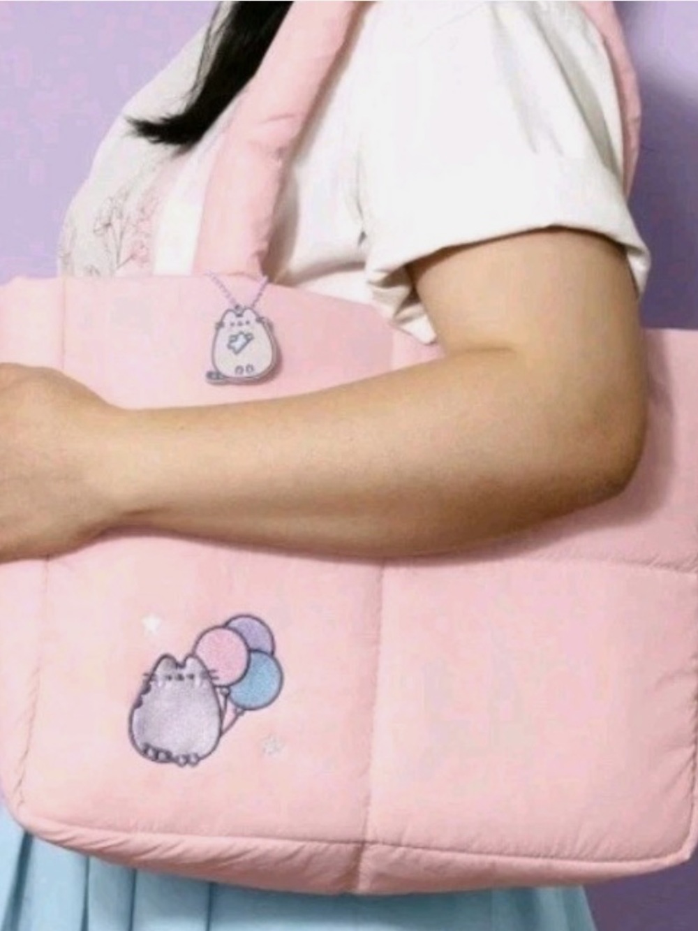 Pusheen Box Spring 2025 Exclusive Pink Quilted Embroidered Tote Bag
